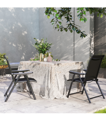 Outsunny 2PCS Folding Chair w/ Breathable Mesh Fabric Seat, Black