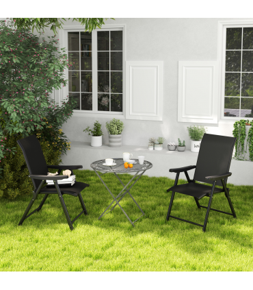 Outsunny 2PCS Folding Chair w/ Breathable Mesh Fabric Seat, Black