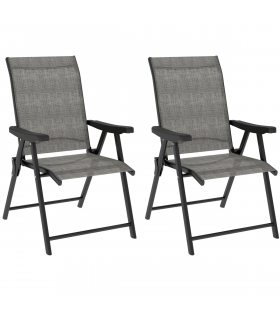 Outsunny 2PCS Folding Chair w/ Breathable Mesh Fabric Seat, Black and Grey