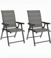 Outsunny 2PCS Folding Chair w/ Breathable Mesh Fabric Seat, Black and Grey