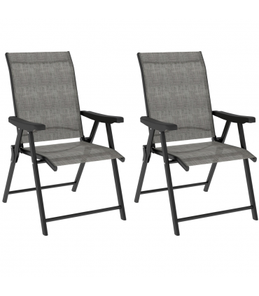 Outsunny 2PCS Folding Chair w/ Breathable Mesh Fabric Seat, Black and Grey