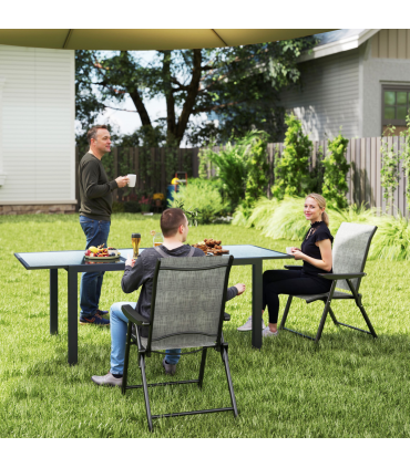 Outsunny 2PCS Folding Chair w/ Breathable Mesh Fabric Seat, Black and Grey