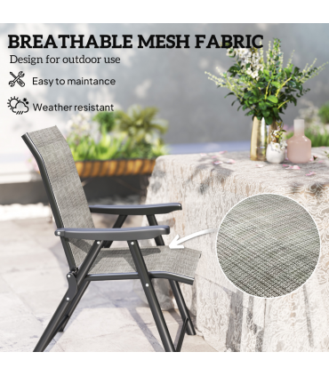 Outsunny 2PCS Folding Chair w/ Breathable Mesh Fabric Seat, Black and Grey