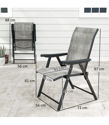 Outsunny 2PCS Folding Chair w/ Breathable Mesh Fabric Seat, Black and Grey
