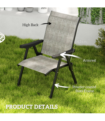 Outsunny 2PCS Folding Chair w/ Breathable Mesh Fabric Seat, Black and Grey