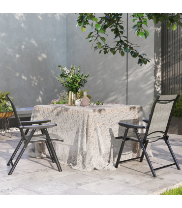 Outsunny 2PCS Folding Chair w/ Breathable Mesh Fabric Seat, Black and Grey