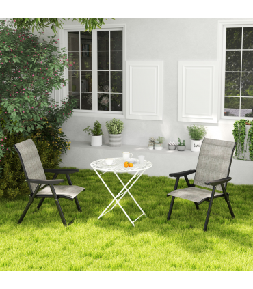 Outsunny 2PCS Folding Chair w/ Breathable Mesh Fabric Seat, Black and Grey