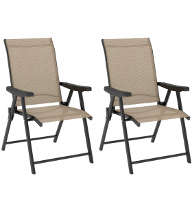 Outsunny 2PCS Folding Chair w/ Breathable Mesh Fabric Seat, Brown