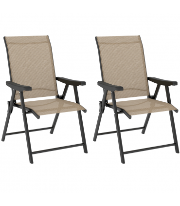 Outsunny 2PCS Folding Chair w/ Breathable Mesh Fabric Seat, Brown