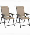Outsunny 2PCS Folding Chair w/ Breathable Mesh Fabric Seat, Brown
