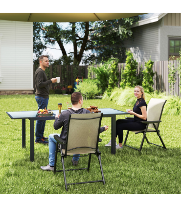 Outsunny 2PCS Folding Chair w/ Breathable Mesh Fabric Seat, Brown