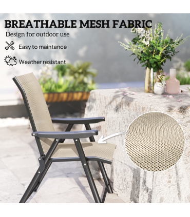 Outsunny 2PCS Folding Chair w/ Breathable Mesh Fabric Seat, Brown