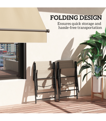 Outsunny 2PCS Folding Chair w/ Breathable Mesh Fabric Seat, Brown