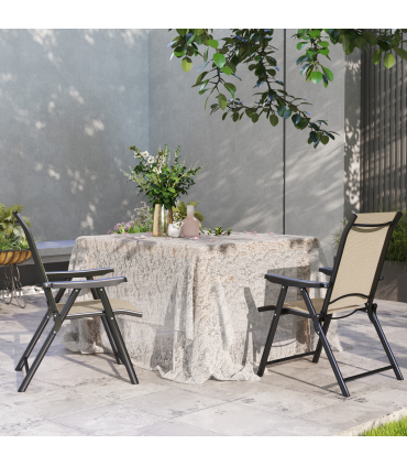 Outsunny 2PCS Folding Chair w/ Breathable Mesh Fabric Seat, Brown