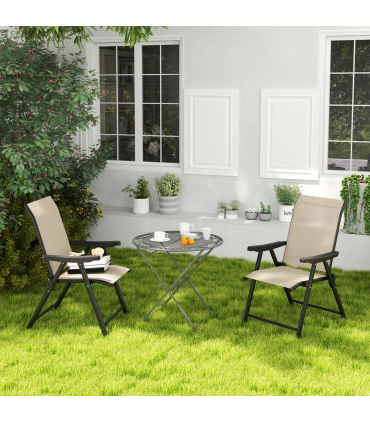 Outsunny 2PCS Folding Chair w/ Breathable Mesh Fabric Seat, Brown