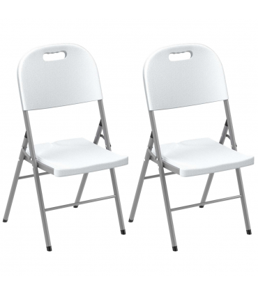 Outsunny 2PCS Folding Chair with Steel Frame, Garden Chair Set, White