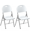 Outsunny 2PCS Folding Chair with Steel Frame, Garden Chair Set, White