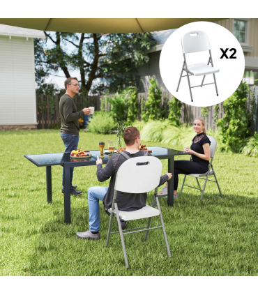Outsunny 2PCS Folding Chair with Steel Frame, Garden Chair Set, White