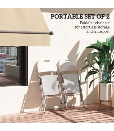 Outsunny 2PCS Folding Chair with Steel Frame, Garden Chair Set, White
