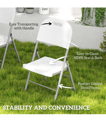 Outsunny 2PCS Folding Chair with Steel Frame, Garden Chair Set, White