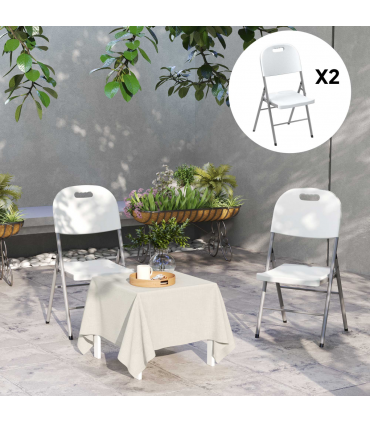 Outsunny 2PCS Folding Chair with Steel Frame, Garden Chair Set, White