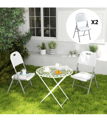 Outsunny 2PCS Folding Chair with Steel Frame, Garden Chair Set, White