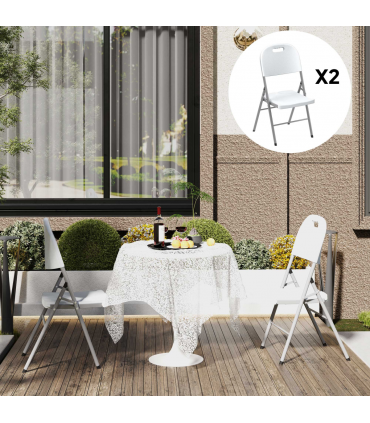 Outsunny 2PCS Folding Chair with Steel Frame, Garden Chair Set, White