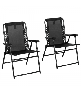 Outsunny 2Pcs Outdoor Patio Folding Chairs, Portable Garden Loungers Black