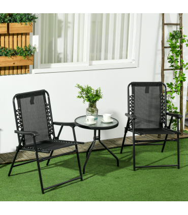 Outsunny 2Pcs Outdoor Patio Folding Chairs, Portable Garden Loungers Black