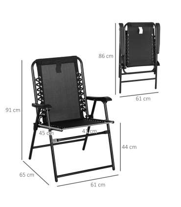 Outsunny 2Pcs Outdoor Patio Folding Chairs, Portable Garden Loungers Black