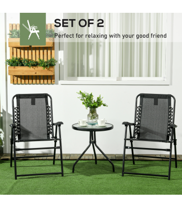 Outsunny 2Pcs Outdoor Patio Folding Chairs, Portable Garden Loungers Black