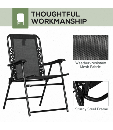 Outsunny 2Pcs Outdoor Patio Folding Chairs, Portable Garden Loungers Black