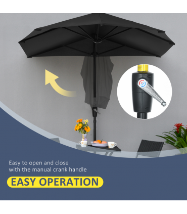 Outsunny 2m Half Garden Parasol Market Umbrella w/ Crank Handle, Base Black