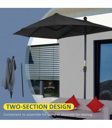 Outsunny 2m Half Garden Parasol Market Umbrella w/ Crank Handle, Base Black