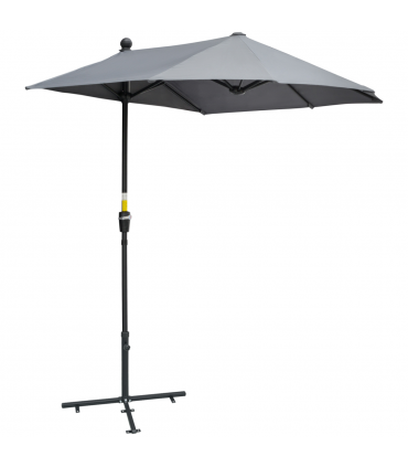 Outsunny 2m Half Garden Parasol Market Umbrella w/ Crank Handle, Base Dark Grey