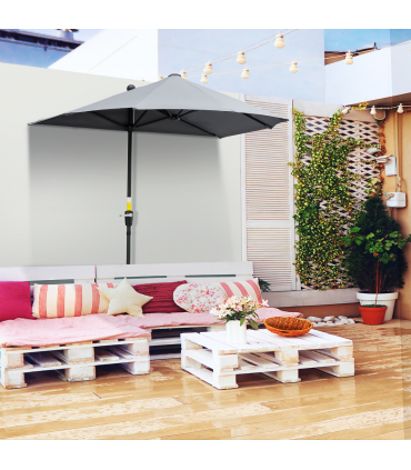 Outsunny 2m Half Garden Parasol Market Umbrella w/ Crank Handle, Base Dark Grey