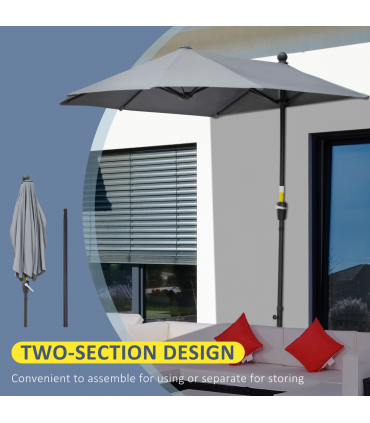 Outsunny 2m Half Garden Parasol Market Umbrella w/ Crank Handle, Base Dark Grey
