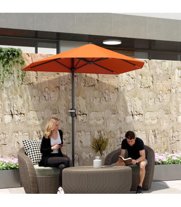 Outsunny 2m Half Garden Parasol Market Umbrella w/ Crank Handle, Orange