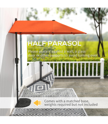 Outsunny 2m Half Garden Parasol Market Umbrella w/ Crank Handle, Orange