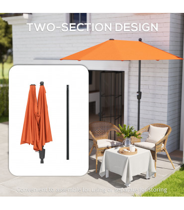 Outsunny 2m Half Garden Parasol Market Umbrella w/ Crank Handle, Orange