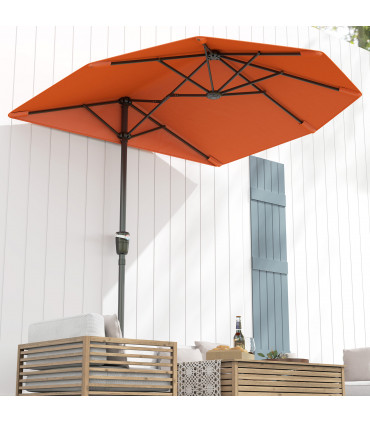 Outsunny 2m Half Garden Parasol Market Umbrella w/ Crank Handle, Orange