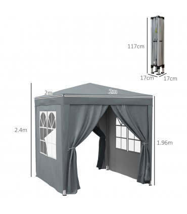 Outsunny 2mx2m Pop Up Gazebo Party Tent Canopy Marquee with Storage Bag Grey