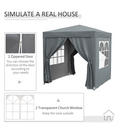 Outsunny 2mx2m Pop Up Gazebo Party Tent Canopy Marquee with Storage Bag Grey
