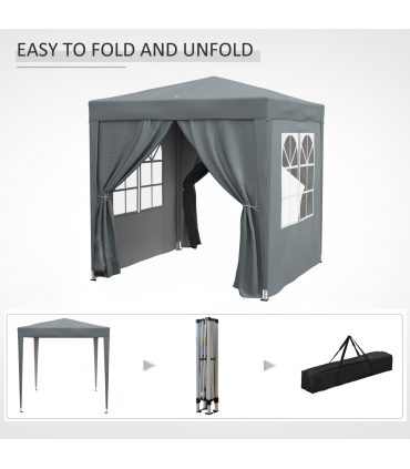 Outsunny 2mx2m Pop Up Gazebo Party Tent Canopy Marquee with Storage Bag Grey