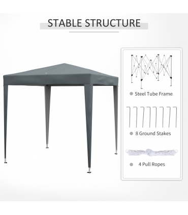 Outsunny 2mx2m Pop Up Gazebo Party Tent Canopy Marquee with Storage Bag Grey