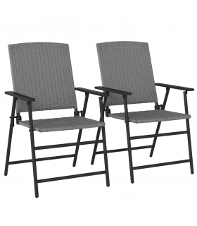 Outsunny 2pcs Rattan Chair Foldable Garden Furniture w/ Armrest Grey