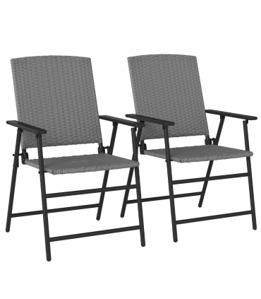 Outsunny 2pcs Rattan Chair Foldable Garden Furniture w/ Armrest Grey