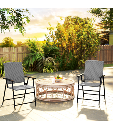 Outsunny 2pcs Rattan Chair Foldable Garden Furniture w/ Armrest Grey