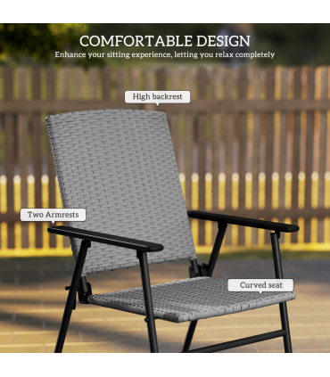 Outsunny 2pcs Rattan Chair Foldable Garden Furniture w/ Armrest Grey