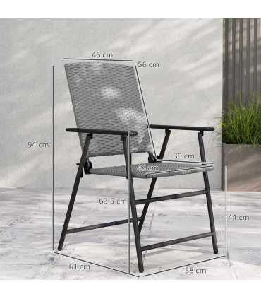 Outsunny 2pcs Rattan Chair Foldable Garden Furniture w/ Armrest Grey